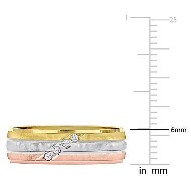 Stella Grace Tri-Tone 10k Gold Men's 6 mm Cubic Zirconia Wedding Band