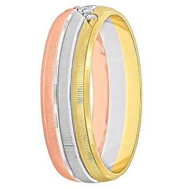 Stella Grace Tri-Tone 10k Gold Men's 6 mm Cubic Zirconia Wedding Band