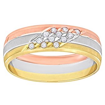 Stella Grace Tri-Tone 14k Gold 6 mm Cubic Zirconia Triple Row Wedding Band
