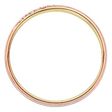Stella Grace 14k Tri-Tone Gold Men's 6 mm Cubic Zirconia Matte Triple Row Wedding Band