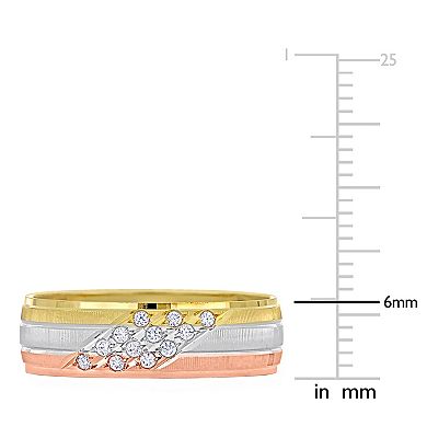 Stella Grace 14k Tri-Tone Gold Men's 6 mm Cubic Zirconia Matte Triple Row Wedding Band