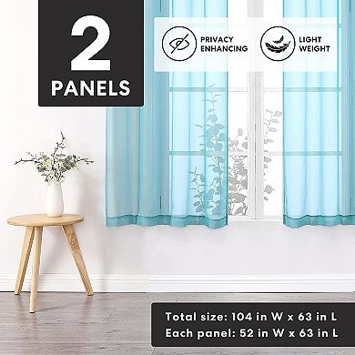 Goodgram® Basics Turquoise Blue 2 Piece Rod Pocket Translucent Sheer Voile Window Curtain Panels For Small Windows - 45 In. Long
