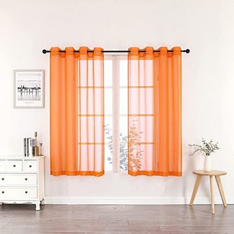 Goodgram Basics Bright Orange 2 pc Grommet Top Translucent Sheer Voile Window Curtain Panels