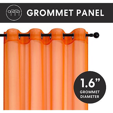 Goodgram Basics Bright Orange 2 Piece Grommet Top Translucent Sheer Voile Window Curtain Panels