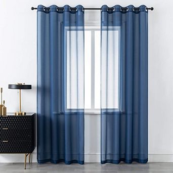 Kate Aurora Basic 2 pc Navy Blue Lightweight Grommet Top Sheer Voile Window Curtain Panels