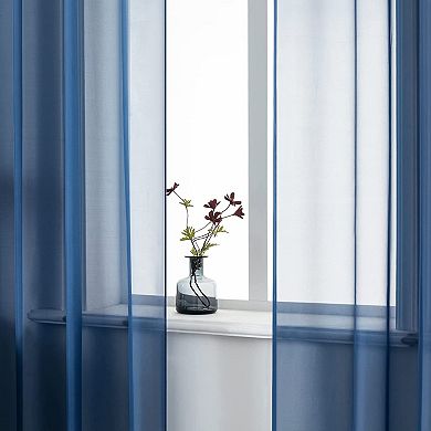 Kate Aurora Basic 2 Piece Navy Blue Lightweight Grommet Top Sheer Voile Window Curtain Panels - 84 in. Long