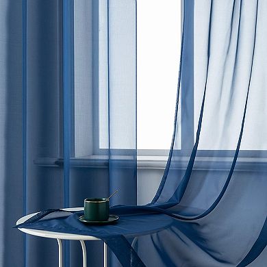 Kate Aurora Basic 2 Piece Navy Blue Lightweight Grommet Top Sheer Voile Window Curtain Panels - 84 in. Long