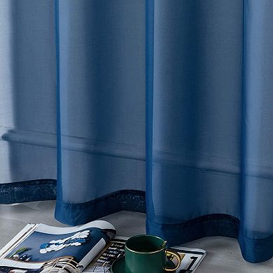 Kate Aurora Basic 2 Piece Navy Blue Lightweight Grommet Top Sheer Voile Window Curtain Panels - 84 in. Long