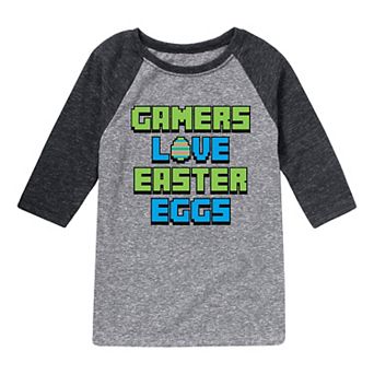 Boys 8-20 Gamers Love Easter Eggs Raglan Graphic Tee
