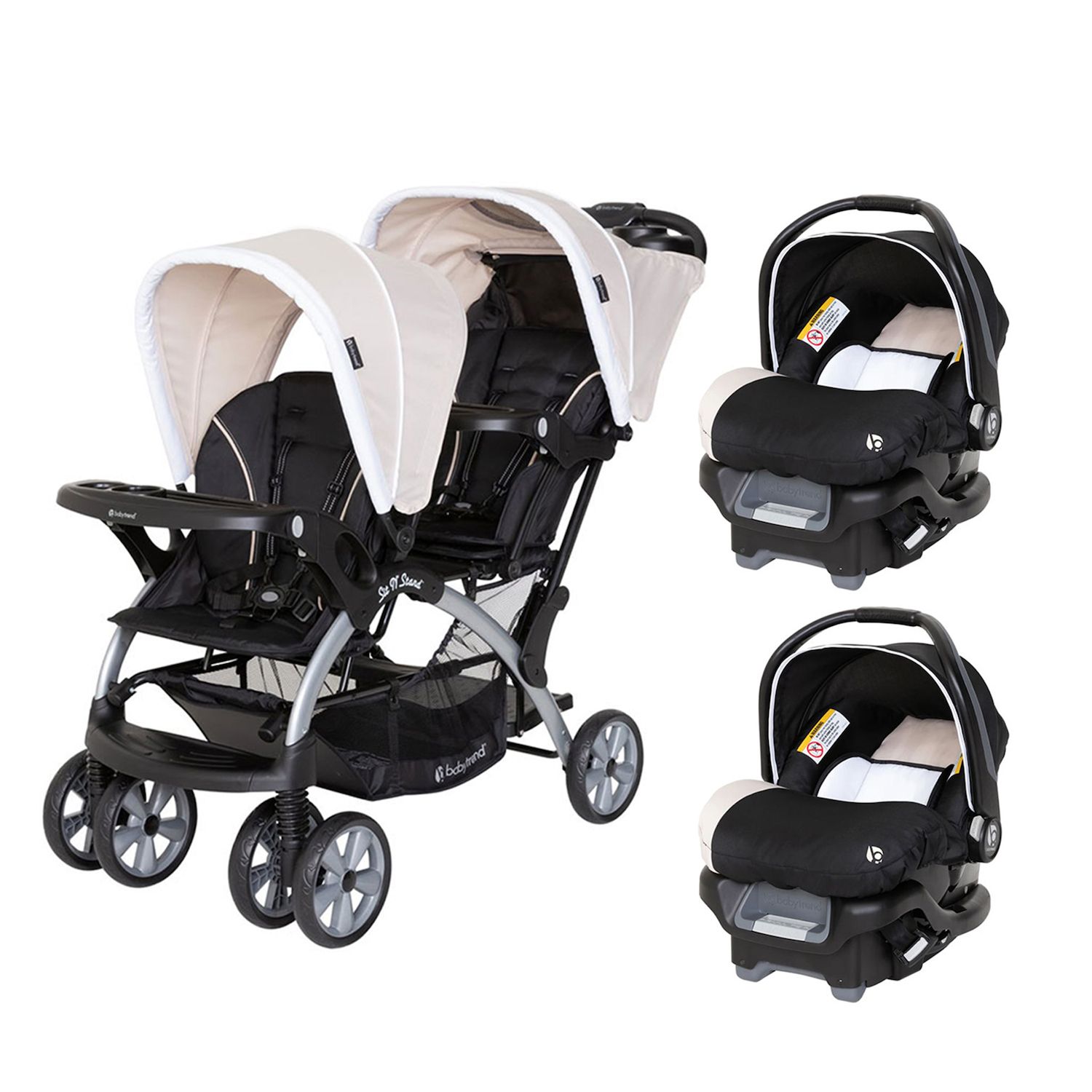 Double stroller outlet with standing platform