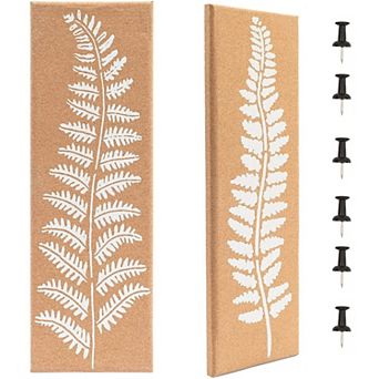 Frameless Cork Bulletin Board with Leaf Printing (7.9 x 23.6 x 0.8 in,2 Pack)