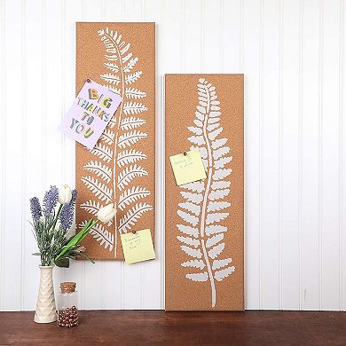 Frameless Cork Bulletin Board with Leaf Printing (7.9 x 23.6 x 0.8 in,2 Pack)