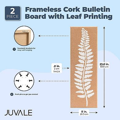 Frameless Cork Bulletin Board with Leaf Printing (7.9 x 23.6 x 0.8 in,2 Pack)