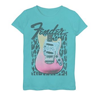 Girls Fender Grunge Cheetah Print Electric Guitar Graphic Tee