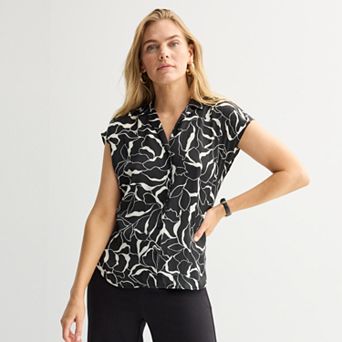 Women's Nine West Short Sleeve Easy Lapel Shirt