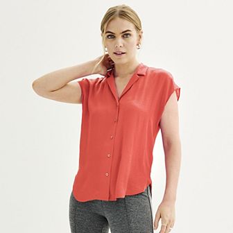 Women's Nine West Short Sleeve Easy Lapel Shirt
