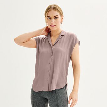 Women's Nine West Short Sleeve Easy Lapel Shirt