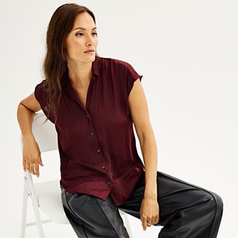 Women's Nine West Short Sleeve Easy Lapel Shirt