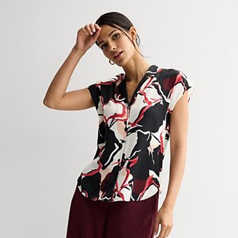 Women's Nine West Short Sleeve Easy Lapel Shirt