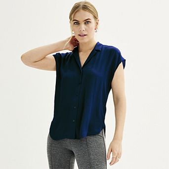 Women's Nine West Short Sleeve Easy Lapel Shirt