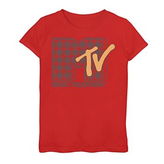 Girls 7-16 MTV Black and White Plaid Logo Tee