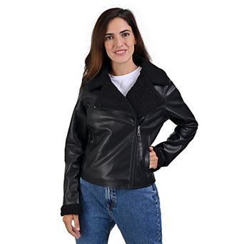 Women's Lee® Faux Leather With Faux Shearling Lining Biker Jacket