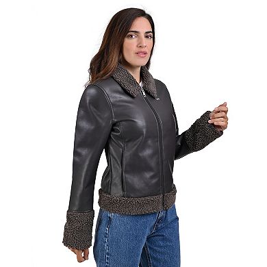 Women's Lee® Faux Leather With Faux Shearling Trim Casual Jacket