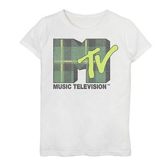 Girls 7-16 MTV Green Plaid Logo Tee