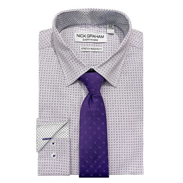 Men's Nick Graham Modern-Fit Circle Diamond Dress Shirt & Tie Set