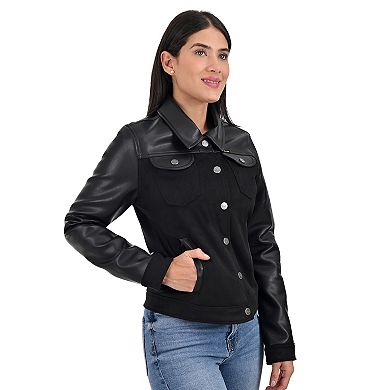 Women's Wrangler Faux Leather Trucker Jacket