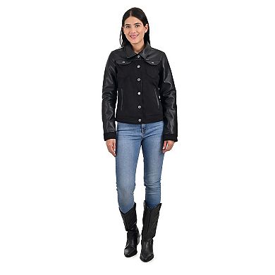 Women's Wrangler Faux Leather Trucker Jacket