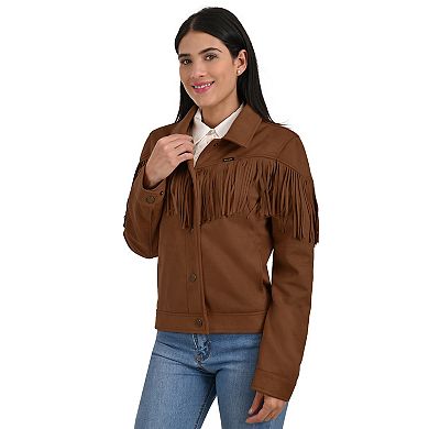 Women's Wrangler Faux Suede Trucker Jacket With Fringe