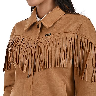 Women's Wrangler Faux Suede Trucker Jacket With Fringe