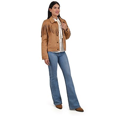 Women's Wrangler Faux Suede Trucker Jacket With Fringe