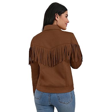 Women's Wrangler Faux Suede Trucker Jacket With Fringe