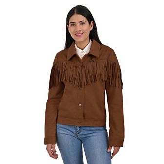 Women's Wrangler Faux Suede Trucker Jacket With Fringe