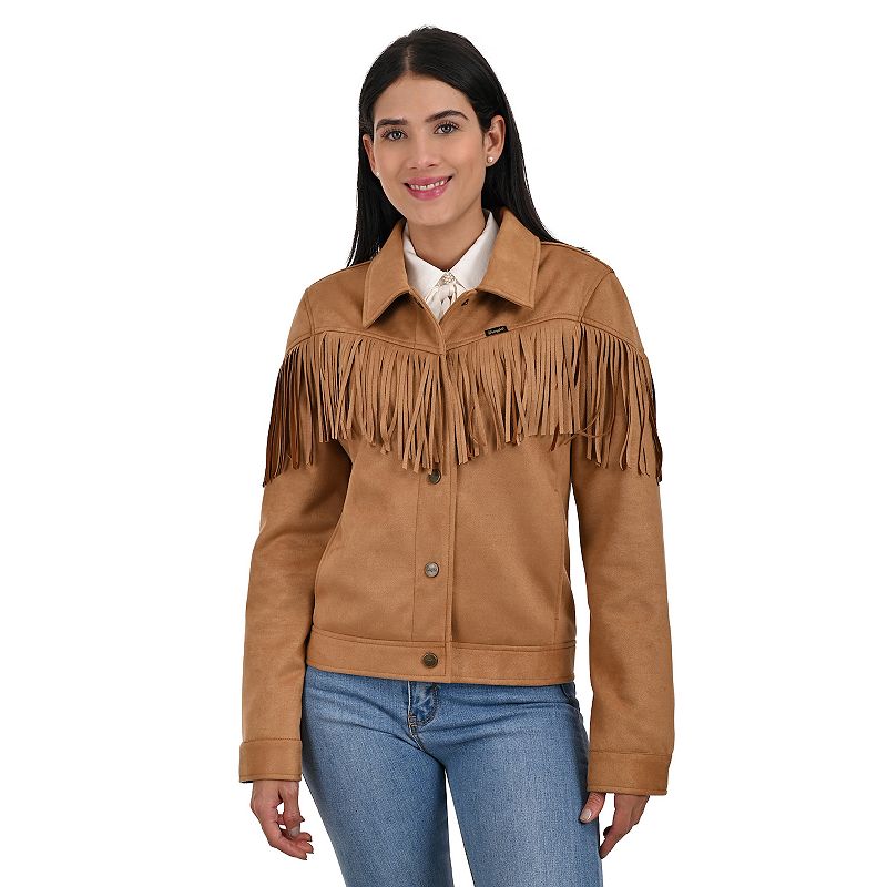 Wrangler Faux Suede Trucker Jacket With Fringe
