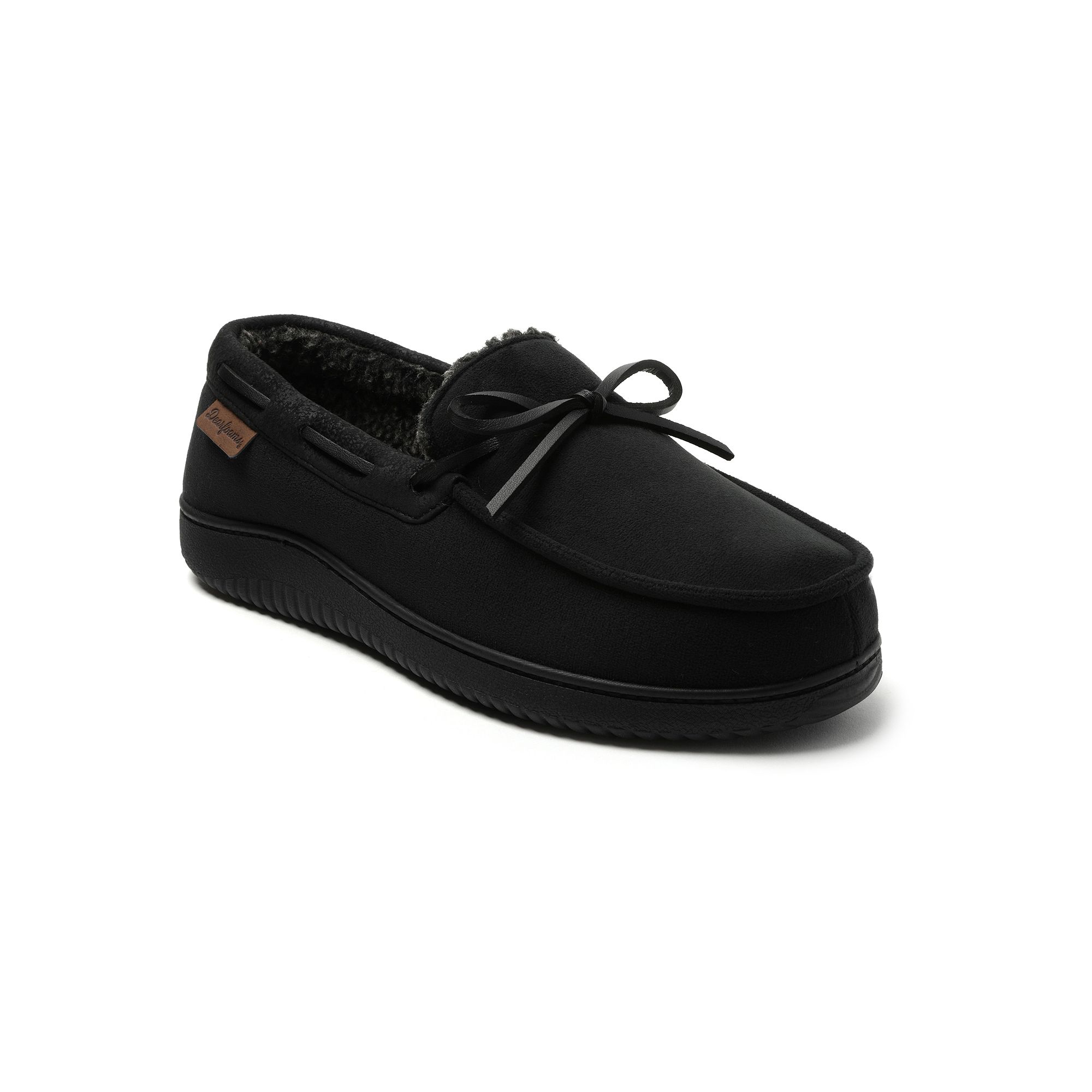 Dearfoams Pierce Mens Faux Suede Moccasin Slippers, Size: Small, Black