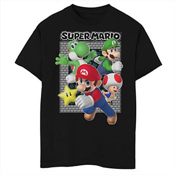 Boys 8-20 Super Mario Group Shot Framed In Brick Tee