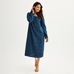 Womens Flannel Nightgown 100% Cotton Flannel White/Burgundy Plaid Croft &  Barrow