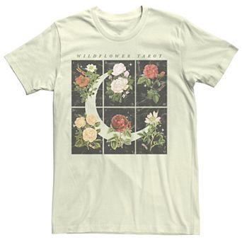 Juniors' Wildflower Tarot Roses Crescent Moon Grid Boyfriend Graphic Tee