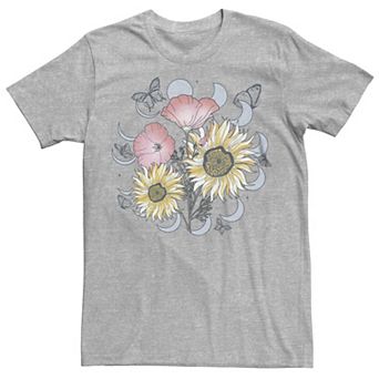 Juniors' Wildflowers Butterflies Lunar Cycle Boyfriend Graphic Tee