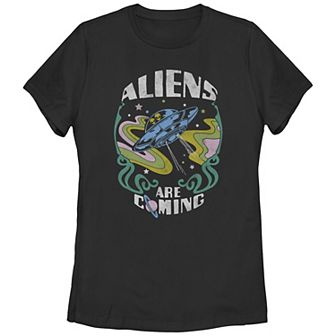 Juniors' Aliens Are Coming Psychedelic Spaceship Graphic Tee
