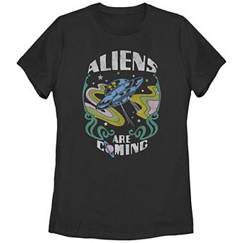 Juniors' Aliens Are Coming Psychedelic Spaceship Graphic Tee