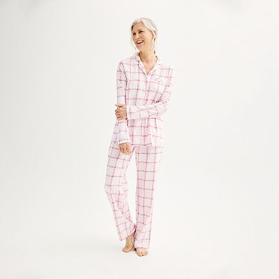 Women s Croft Barrow Flannel Long Sleeve Pajama Shirt Pajama Pants Set