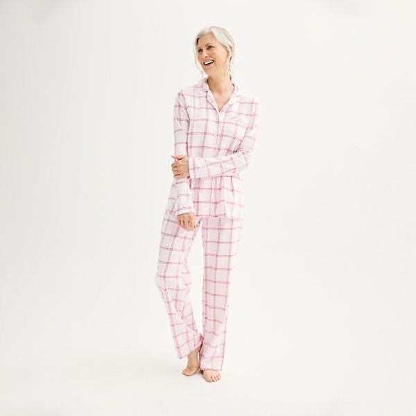 Women's Croft & Barrow® Flannel Long Sleeve Pajama Shirt & Pajama Pants Set