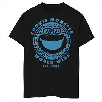 Boys 8-20 Husky Sesame Street Cookie Monster World Wide Blue Logo Graphic Tee