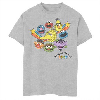 Boys' 8-20 Sesame Street Elmo Cookie Mosnter Bert Ernie Heads and Stars Graphic Tee
