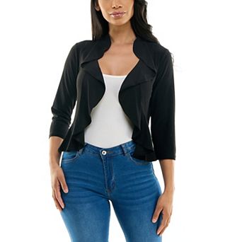 Women's Nina Leonard Ruffle Front Cropped Cardigan
