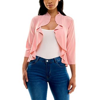 Women's Nina Leonard Ruffle Front Cropped Cardigan
